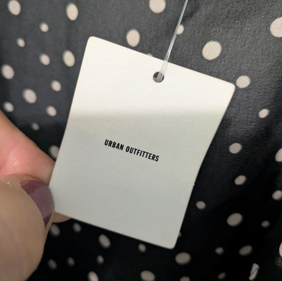 KIMCHI BLUE Tie Front Crop Polka Dots Black White Top Blouse Size L Sheer Kimono - Picture 7 of 11